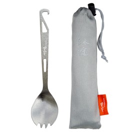 TiTo Titanium 3 in 1 Titanium Cutlery Spoon & Spork & Bottle Opener, Ultralight Portable Reusable Cutlery Spoon Fork with Fabric Bag for Outdoor Camping Hiking Picnics Cutlery (Titanium)