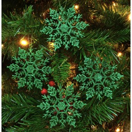 Christmas Concepts® Pack of 12-10cm Glitter Snowflake Hanging Decorations - Christmas Decorations (Green)