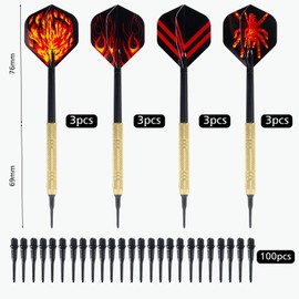 Cheerhom 12 pieces darts with plastic tip, soft darts set, for electronic dartboard, darts, professional soft darts, 100 plastic dart tips for replacement