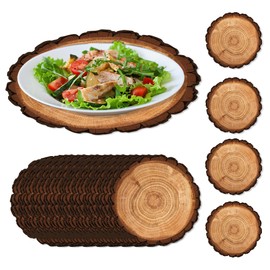 24 Pieces Disposable Wooden Slice Pattern Paper Place Mats Rustic Brown Round Table Decor Placemats 13.5 x 13.5 Inch for Wedding Birthday Baby Shower Farmhouse Themed Party Table Supplies