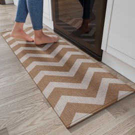 YDKGL Kitchen Rugs Non Slip Washable, Anti Fatigue Cushioned Kitchen Mats for Floor, Super Absorbent Oil and Water Linen-Look Woven Kitchen Runner Rug, Kitchen Sink Mat Standing Mat, Brown 17"x47"