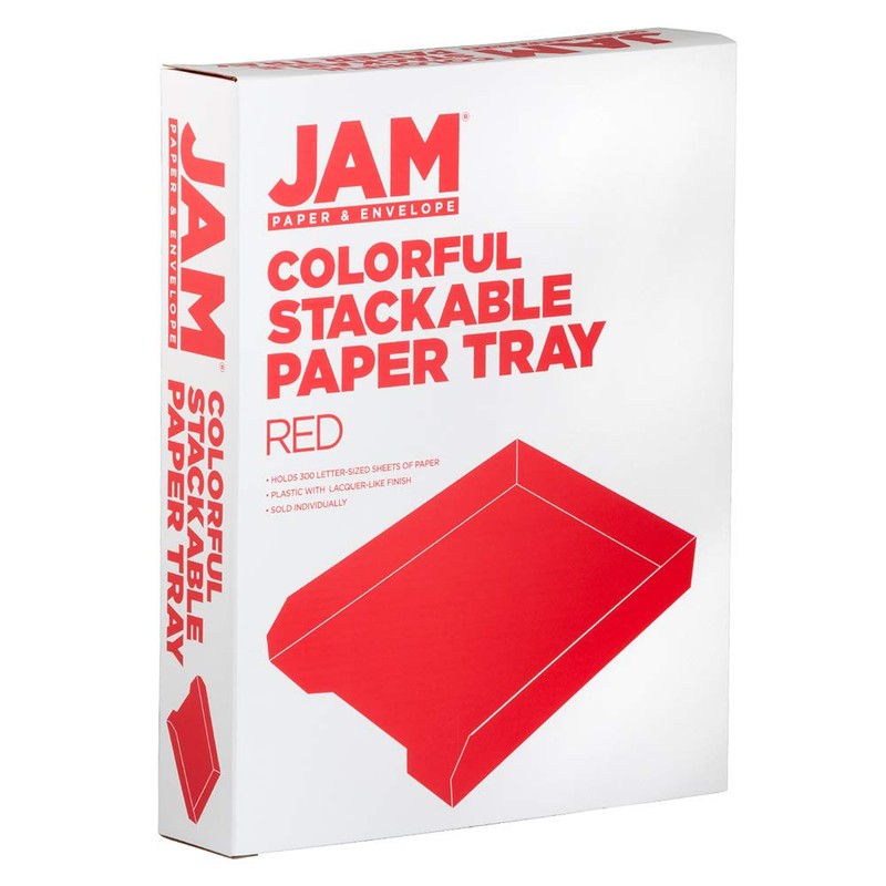 JAM PAPER Stackable Paper Trays - Red - Desktop Document,
