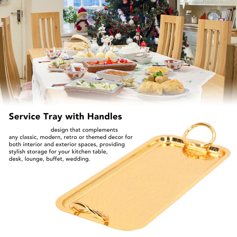 Rectangular Tea Cup Tray Gold Fruit Food Storage Tray with