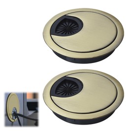 2Pcs 60mm Desk Grommet Kit,Zinc Alloy Cable Plug Hole Cover Tidies,Computer Desktop Grommets Cable Management Wire Organizers,Round for Desktop Cable Organizer,for Home and Office Tidy(Bronze)