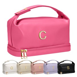 Vogewood Bridesmaid Proposal Gifts Ideas, Travel Makeup Bag with Handle, Initial Cute Gifts for Women Cosmetic Bag with Makeup Brush Organizer, Cute Cosmetic Pouch for Women, Gifts for Friends Female