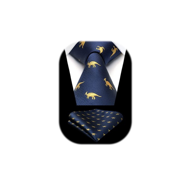 HISDERN Men's Ties Animal Pattern Tie Pocket Square Wedding Business