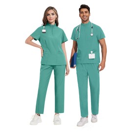 Meichoon Unisex Medical Uniform Set Scrubs for Women Set Polyester Zipper Top Stretch Pants Anti Pilling Wrinkle Resistant Workwear