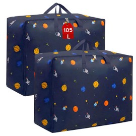 SEPSCO 2Pcs Large Storage Bag, 105L Underbed Clothes Storage Bags With Zips King Size Oxford Cloth Moving Bags Laundry Bags For Duvet Quilt Blankets Bedding Pillows Moisture Proof No-Smell (Blue)