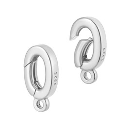 PH PandaHall 2pcs 925 Sterling Silver Spring Gate Rings Oval Spring Clasp Connector, 12mm Necklace Enhancer Shortener Clasps Oval Clasp Carabiner with Loop for Pendant Jewellery Making