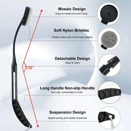 Back Scrubber for Shower,20.5" Bath Brush Long Handle for Shower for Deep Clean,Back Brush for Shower for Men Women(Black)