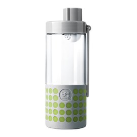 Timolino Boii Messenger Glass Bottle with PH Filter & Silicone Sleeve with Alphabet Card, 16 oz, Grey with Green Dots