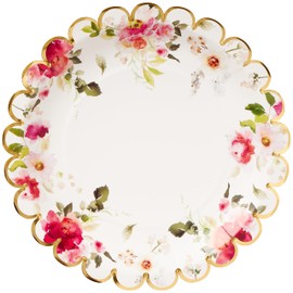 C.R. Gibson Floral Heart Gold Foil Scallop Edge Dinner Plates, 8 Count (TW12-25403)