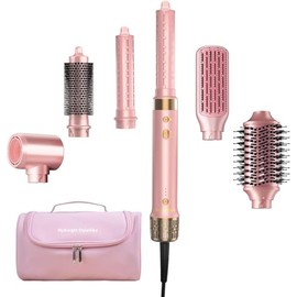 Mythsight StyleVibe 6-en-1 alisador de aire, secador de pelo y cepillo secador con estuche de viaje - Rulos de enrollado automático (L/R), secado rápi