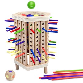 Chiluxendo Montessori Toy from 3 Years, Motor Skills Toy, Educational Family Game, Wooden Board Game, Fine Motor Skills Game, Dice Game with Colourful Rods and Dice, Wooden Toy