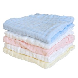 Ange Smile Ible Gauze Hand Towel, 9.4 x 9.4 inches (24 x 24 cm), Handkerchief, Set of 5, 100% Cotton, 4-ply Gauze, Pastel Colors