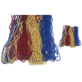 Oojami 72 Pieces 33 inch 07mm Metallic Red, Gold, & Blue Beaded Necklace Ideal for Birthday Party Favors, Birthday parties and many many more