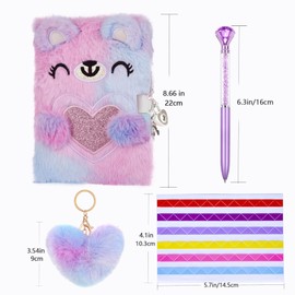 Furry Bear Diary with Lock,Cute Bear Diary Set with Lock for Girls,6 7 8 Year Old Girl Birthday Gifts,Princess Diaries Girls Notebook Journals, Back to School Supplies Notebook, Birthday Gifts