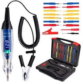 Test Light Probe Kit, 3-72V DC LED Digital Automotive Circuit Tester with Voltmeter, 18 Pieces Multi Function Auto Fuse Voltage Tester Electric Probe Test Kit with Black Carrying Case