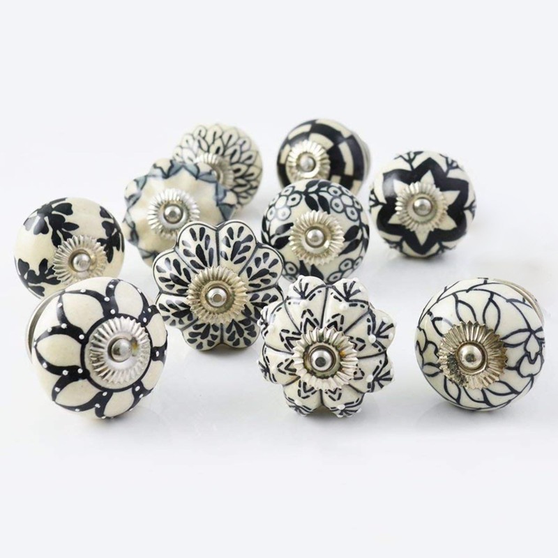 Ajuny Ceramic Cabinet Knobs, Set of 20 - Vintage Black