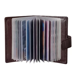 StarHide Soft Genuine Leather Compact Credit Debit Card Holder Wallet with Removable Plastic Sleeves Case 210 (Brown)