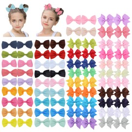 80 Piezas Moños para Niñas | 2 Moños Diferentes | Antideslizante | Moños para Bebe Boutique Cinta de Color Sólido Lazos para Bebes Niñas y Adolescentes | 40 Pares