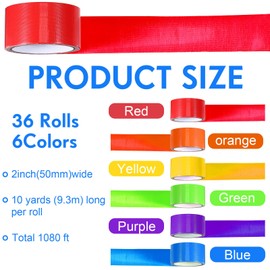 36 Rolls Colored Duct Tape Bulk 10 Yards x 2 Inch Rainbow Heavy Duty Waterproof Colorful Duck Tape for DIY Craft Art Packaging Color-Coding Home School Office(Multi Colors)