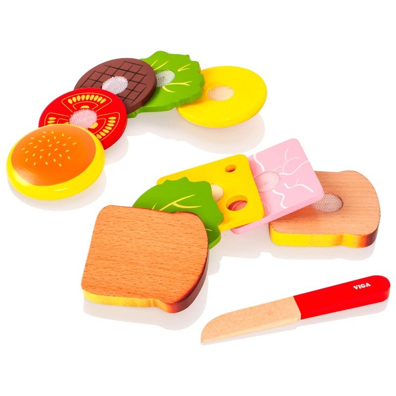 Viga Wooden Hamburger & Sandwich Set - Childrens Pretend Play