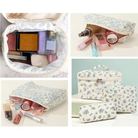 Dkieuyu 3 Pcs Cotton Quilted Makeup Bag Set,Floral Makeup Bag,Cute Makeup Bag,Travel Makeup Bag,Large Toiletry Cosmetic Bag Makeup Bag Organizer for Women Girls (H)