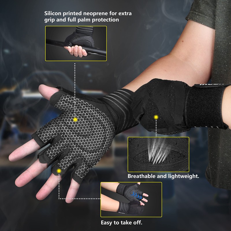 ihuan (X-Small) Ventilated Weight Lifting Gym Workout Gloves with Wrist