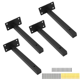Luomorgo 4 Pcs 8" Floating Shelf Bracket Stainless Steel Heavy Duty Black Shelf Brackets Blind Shelf Supports Hidden Brackets for Floating Wood Shelves - Screws and Wall Plugs Included