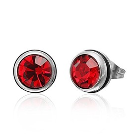 Chic-Net Brass Rubber Ring 10 mm Round Faceted Crystal Silver Stud Earrings – Nickel Free Colorful red