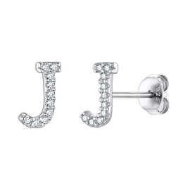 Suplight CZ Initial Earrings, Alphabet Letter Earrings, J Earrings Silver, Dainty Hypoallergenic Earrings, Minimalist Jewelry, Girls Stud Earrings Sterling Silver