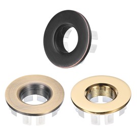 uxcell 3pcs Sink Overflow Ring Set, Bathroom Kitchen Basin Trim Bath Sink Hole Round Brass Overflow Drain Cover Insert in Hole (Gold Tone, Bronze, Brushed Black)
