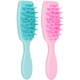 2pcs Masajeador de Cuero Cabelludo Cepillos para Ducha Cabello con Cerdas Suaves de Silicona, Masajeador de Cabeza para Baño para Eliminación de la Caspa & Crecimiento del Cabello, Uso en Seco y Húmedo (Celeste / Rosa)