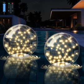 Nowlaby 2 Pcs Solar Floating Pool Lights, 3000K Warm White LED Solar Powered Pool Light, IP68 Waterproof, Light Up Balls with Remote Control for Pool Snowy Beach Yard Wedding Party Night Decor