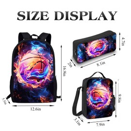 Okentiso Basketball Backpack Set for School,17 Inch Casual School Bags with Lunch Box, Kids Daypack Bags and Pencil Case Set for Teens Boys Men Students