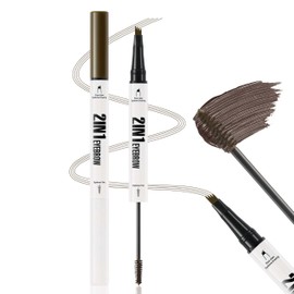 Noerrors Microblading Eyebrow Pen with Tinted Brow Gel 2 in 1 Dual-End Eye Brow Tool 4-Fork-Tip Precision Microblade Brow Pencil Ultra Thin Volumizing Brow Pomade Waterproof Eye Makeup #04Black Brown