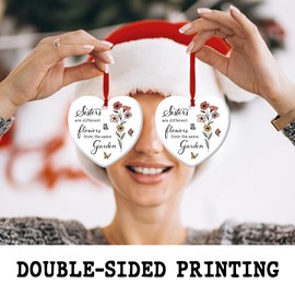 CHOANG Sister Gifts from Sisters - Ceramic Ornaments for Christmas - Big, Lil, Soul Sisters Gift Send Love - Sisters are Different Flowers from The Same Garden Inspirational Decoration