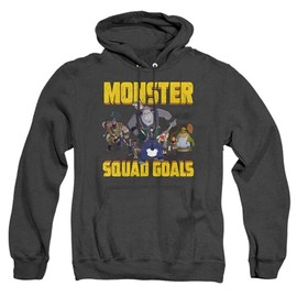 Popfunk Monster Squad Goals Unisex Adult Pull-Over Heather Hoodie, Black Heather, Medium