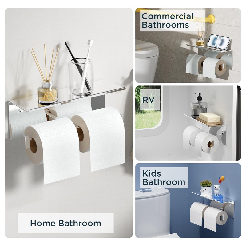 FORIOUS Toilet Paper Holder with Shelf, 304 Stainless Steel Wall