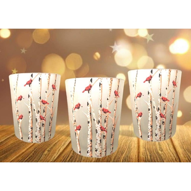 Cardinals Christmas Lighted Candle Holders - Cardinals on Birch Branches