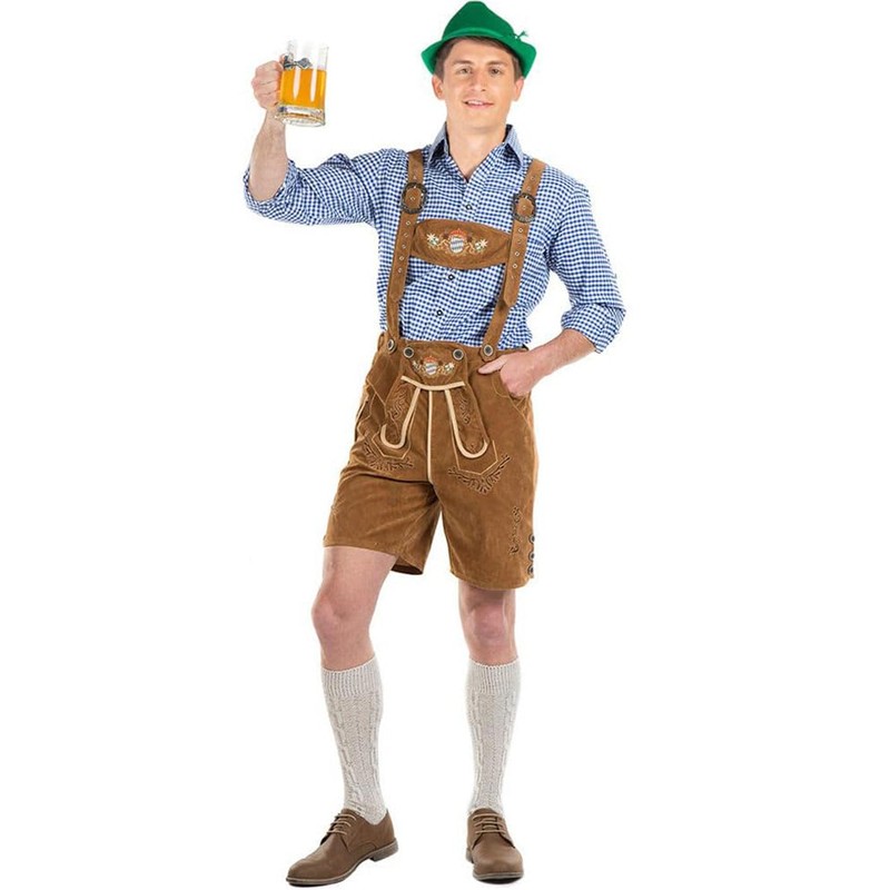 Oskar Deluxe Tan Lederhosen Mens Costume Large