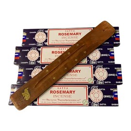 Satya Incense Sticks, 4 Packs x 15g, with Incense Holder, Rosemary