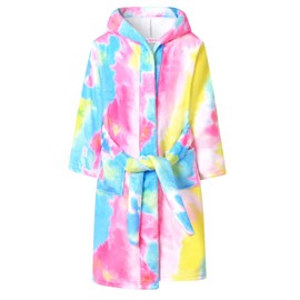CHILDRENSTAR Tie-Dye Bathrobes for Girls Kids Hoodie Robe Plush Soft Fleece Pajamas, Size 8 9