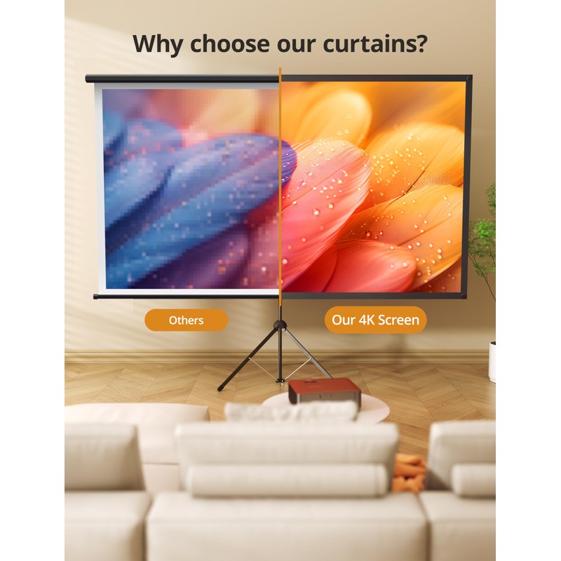 Projector Screen with Stand - 100" Indoor/Outdoor 16:9, 4K HD