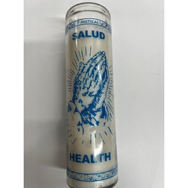 Health (Salud) Unscented White Pillar Candle in Glass