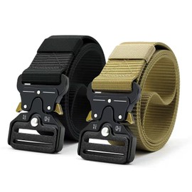 Cinturon tactico hombre, Cinturón de nailon militar 2 piezas, Cinturón de cincha resistente, cinturón militar de senderismo con hebilla metálica de alta resistencia de liberación rápida