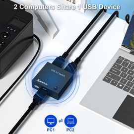 ANXQQ USB Switcher 2 in 1 Out, USB Switch 2 Computers 1 Keyboard and Mouse, Keyboard Mouse Switch with Power Supply and 2 Cables