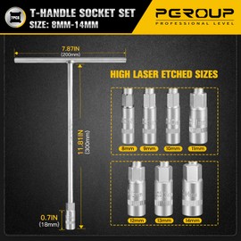 pgroup T-Handle Socket Wrench Set, 7-Pieces Metric Handle Wrenches - 8, 9, 10, 11, 12, 13, 14mm, Chrome Vanadium Steel 6-Point Hex Socket handles for Motorcycle Car Bicycle Repairing