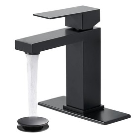 Black Bathroom Faucet, Stainless Steel Vanity Bathroom Sink Faucet with Pop Up Drain Stopper and Water Hoses, Easy to Install Bathroom Faucet 1 Hole for Bathroom Sink, Vanity, RV, Farmhouse